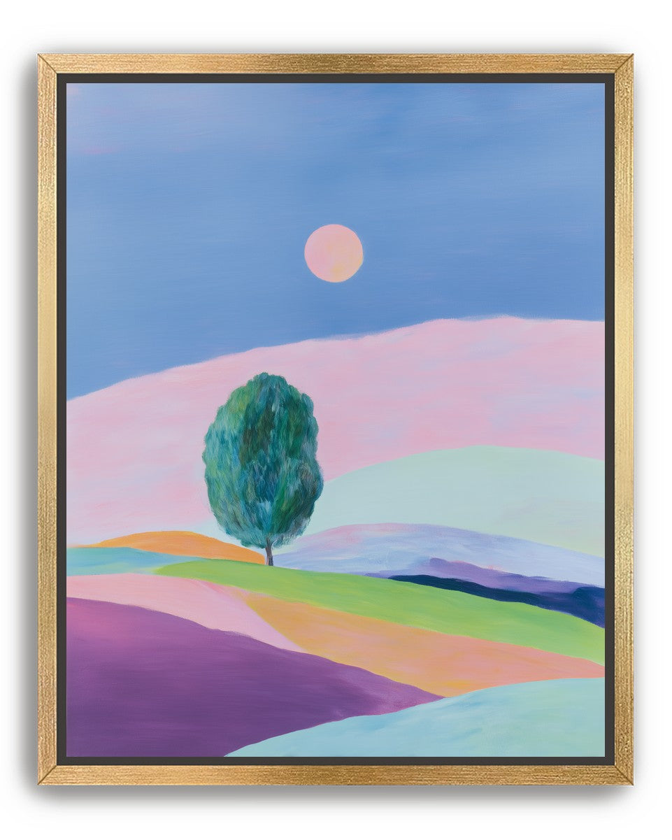 A pale sun above hills