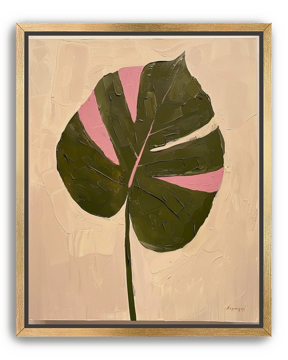 Pink banded leaf on plastered white