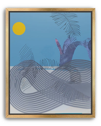 Yellow sun over striped hills