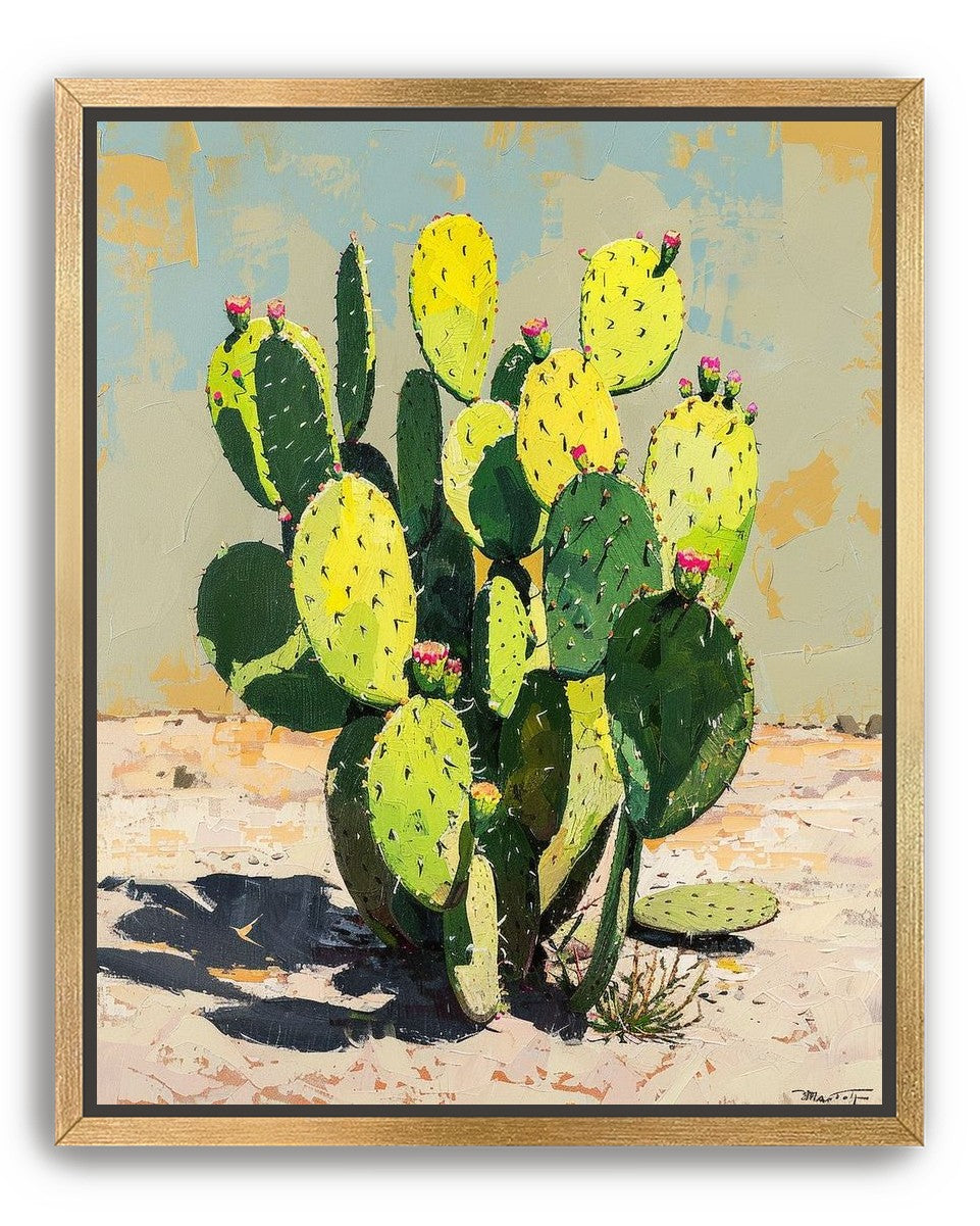 Yellow light on cactus pads