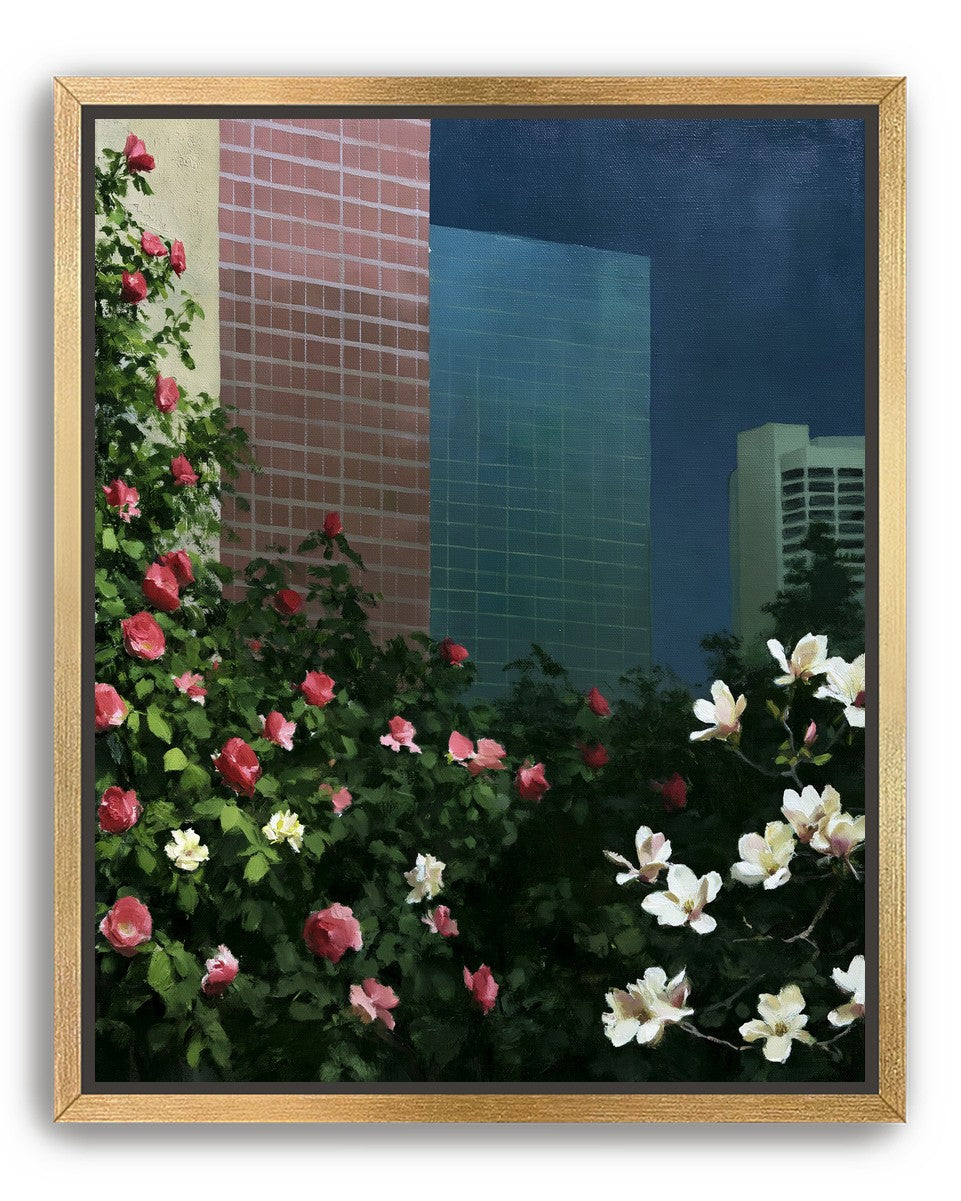 Flowers at the foot of towers