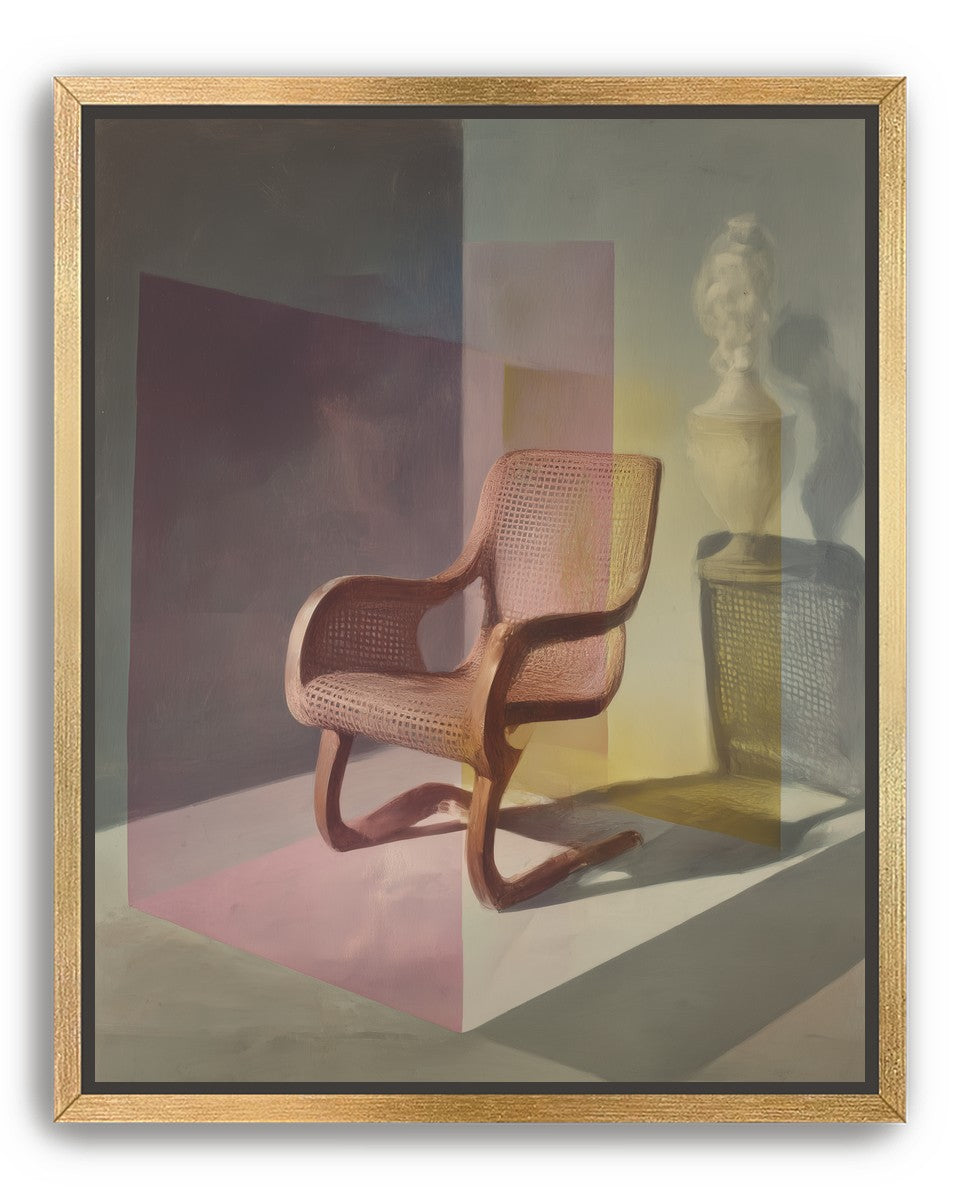 Cane chair within color panes