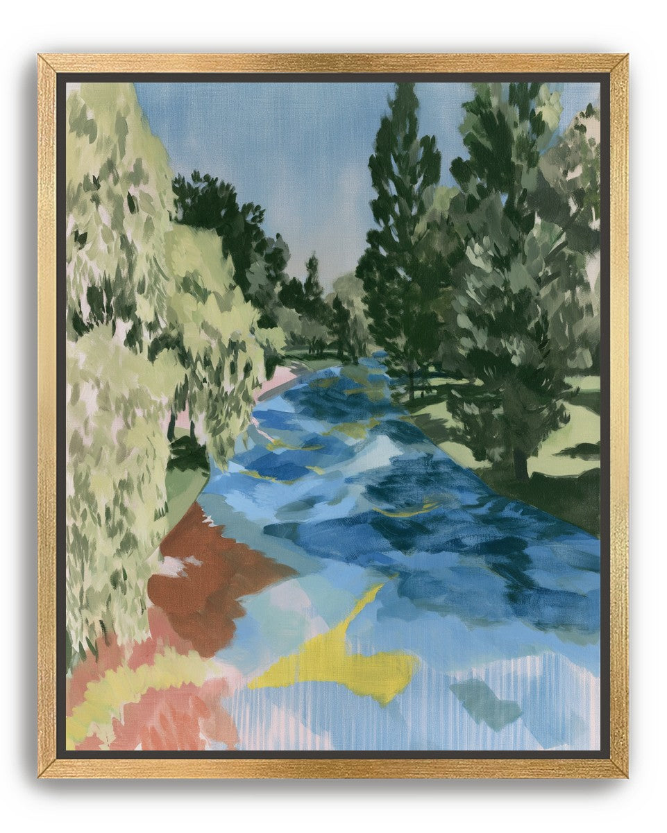 Blue bend under pines