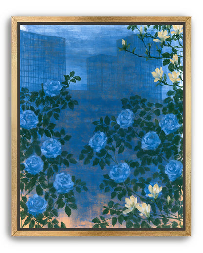 Roses against the blue towers