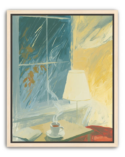 Steam against the rainy window