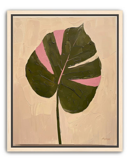 Pink banded leaf on plastered white