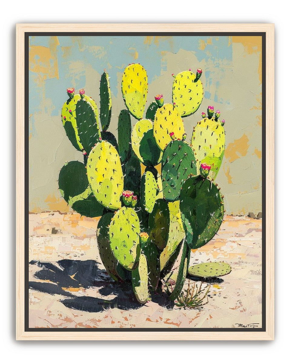 Yellow light on cactus pads