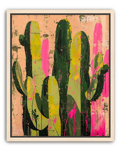 Cacti among pink splatters