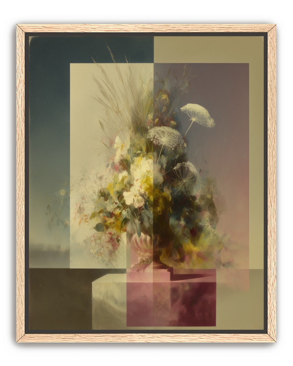 Vase of flowers within panes