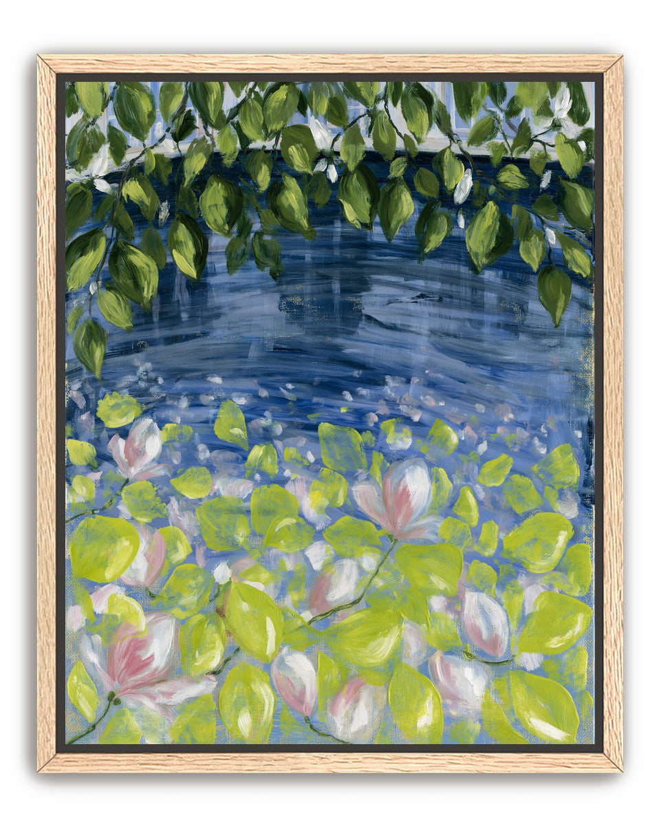 Leaves over lily pond