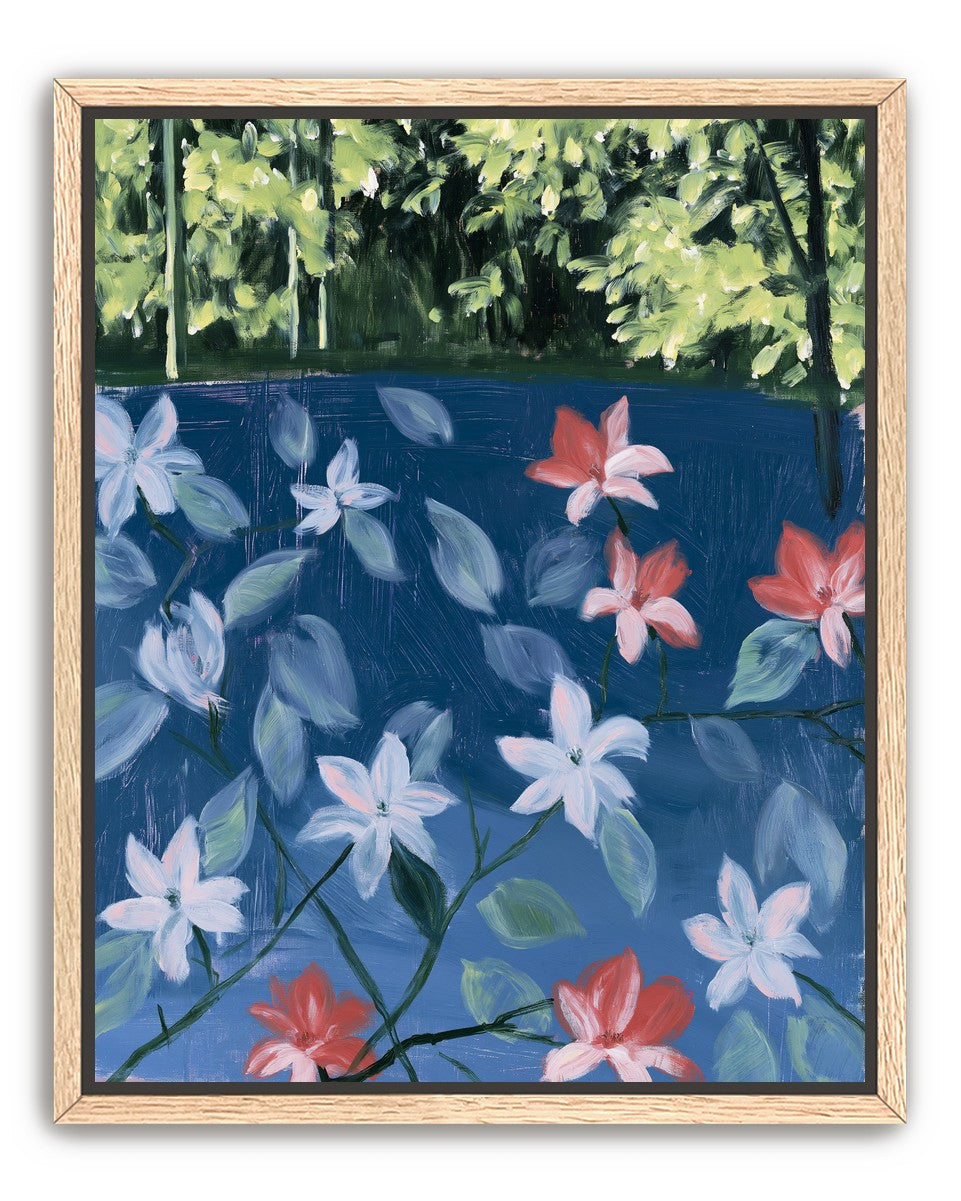 Coral flowers on dark water