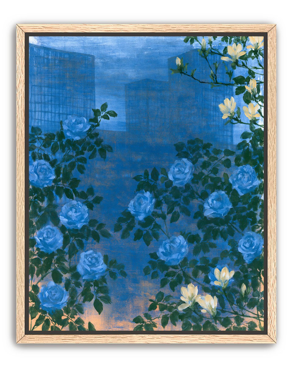 Roses against the blue towers