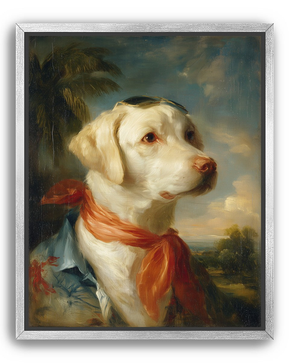 White dog in red scarf