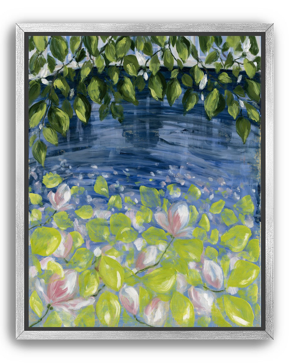 Leaves over lily pond