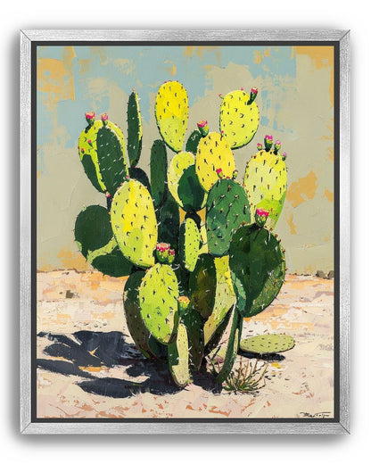 Yellow light on cactus pads