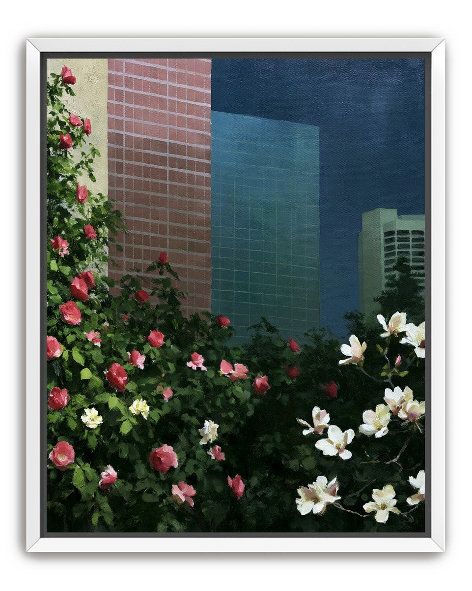 Flowers at the foot of towers