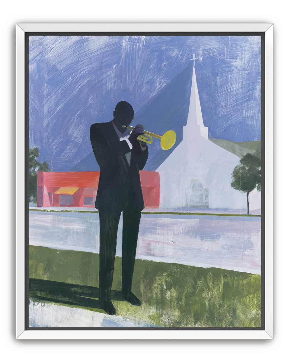 Yellow trumpet before the church