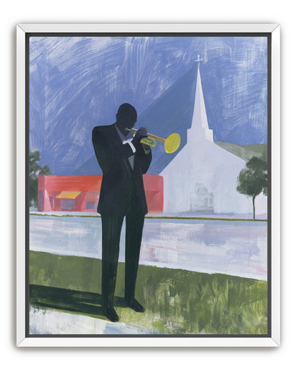Yellow trumpet before the church