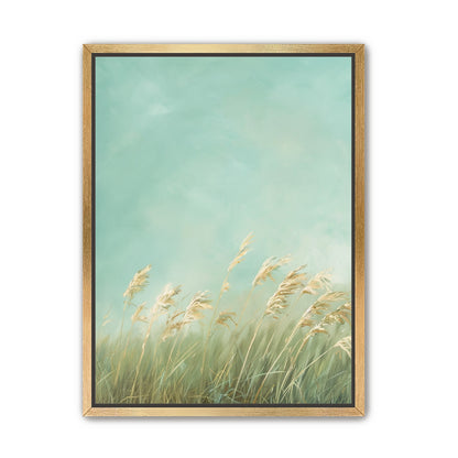 Turquoise sky over pale grass