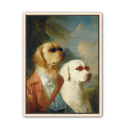 Two dogs in sunglasses