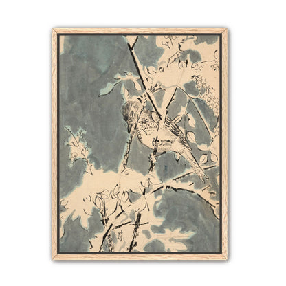 Quiet bird in berry branches