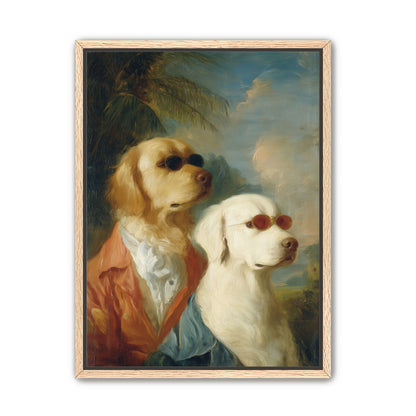 Two dogs in sunglasses
