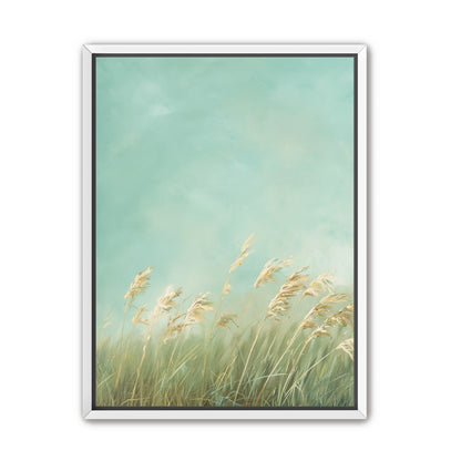 Turquoise sky over pale grass