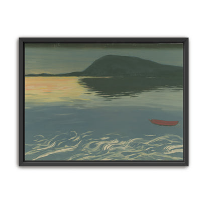 Red boat on still water