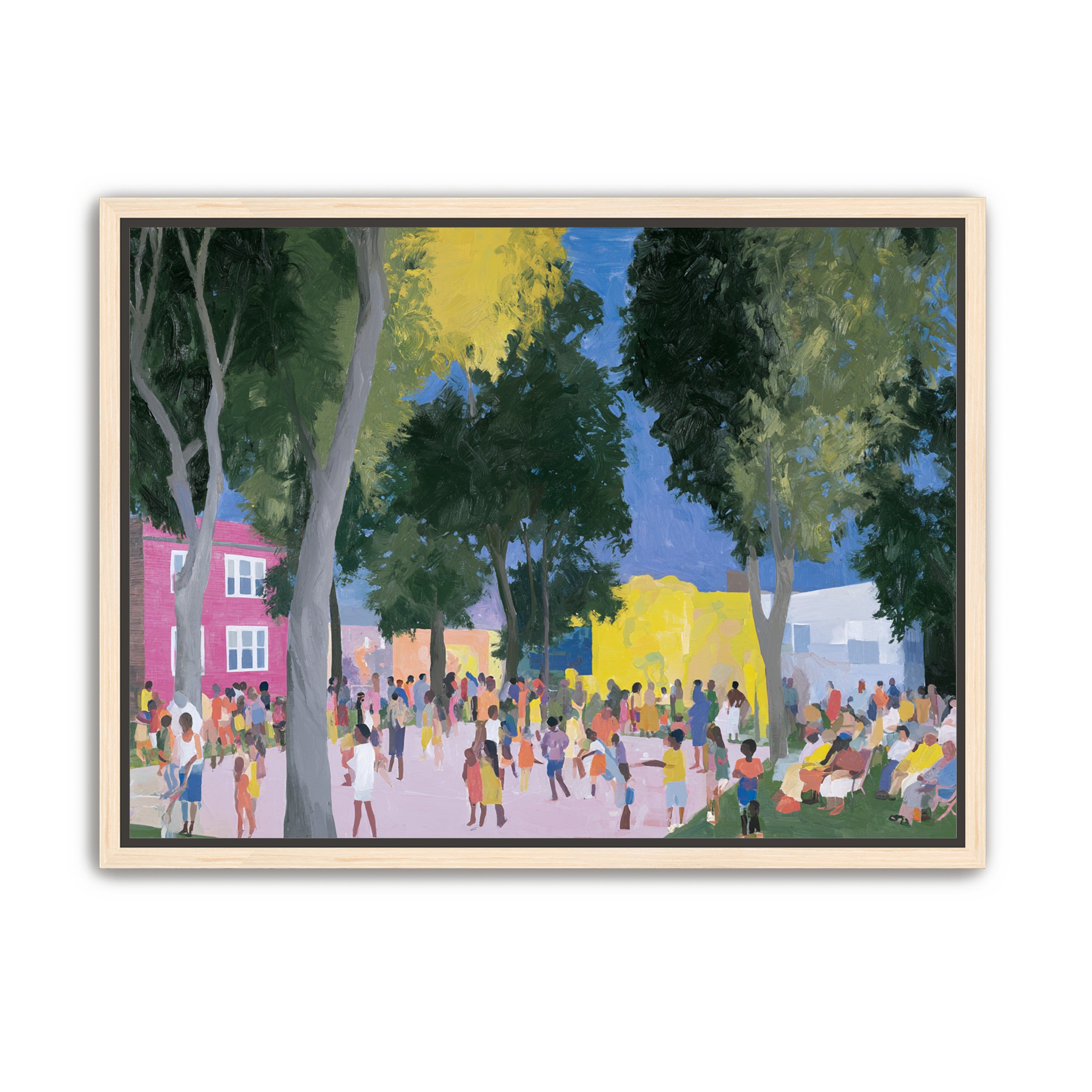 Summer crowd under tall trees