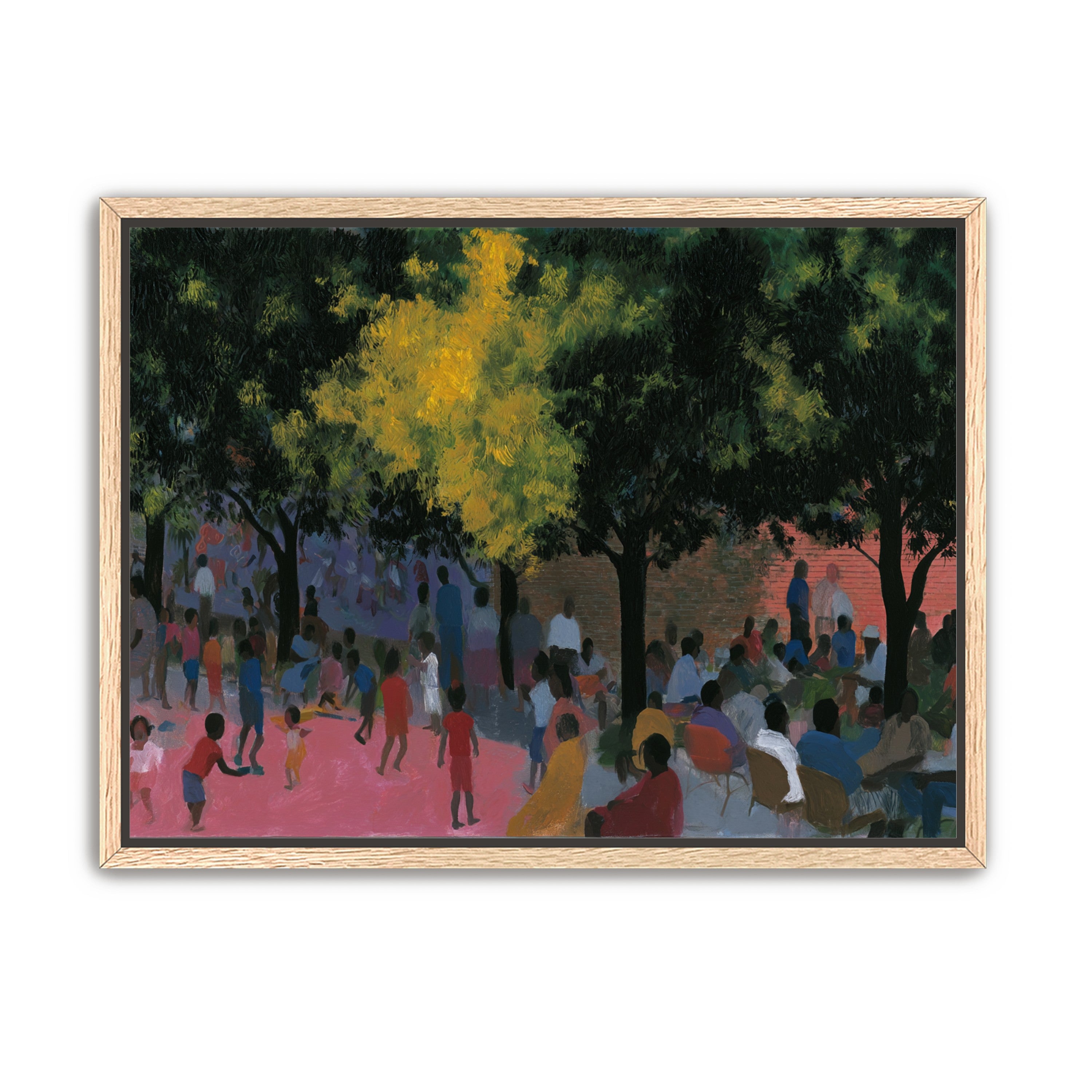 Children playing under trees