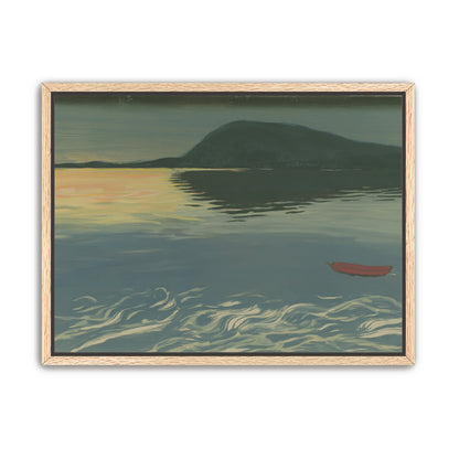 Red boat on still water
