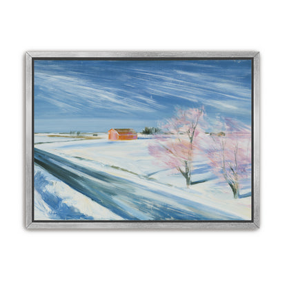 Orange barn beyond the road