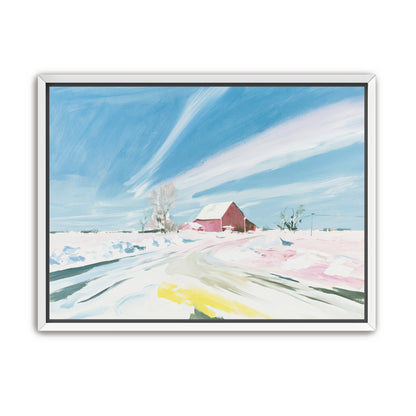 White sky over red barn