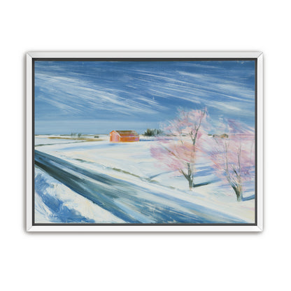 Orange barn beyond the road
