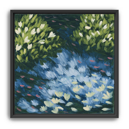 Water lilies over passing fish