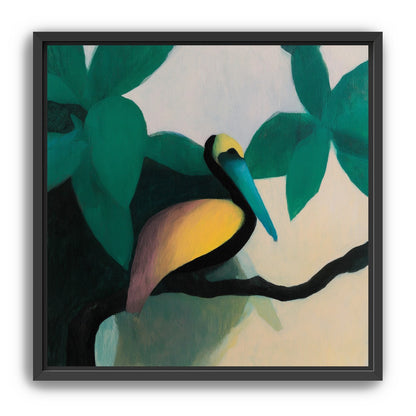 Blue beak in teal leaves