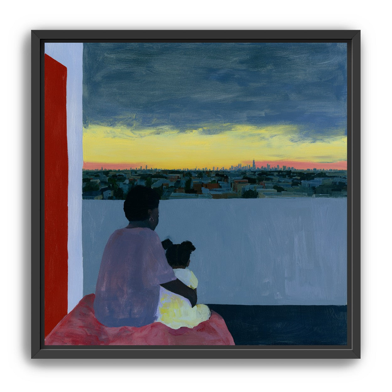 City lights beyond the parapet