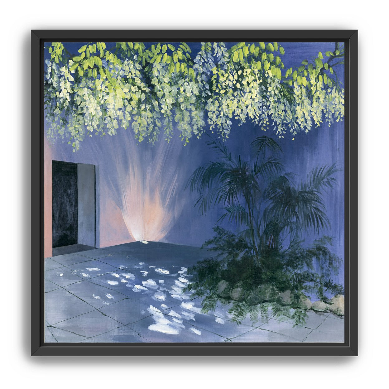 Light beneath hanging blossoms
