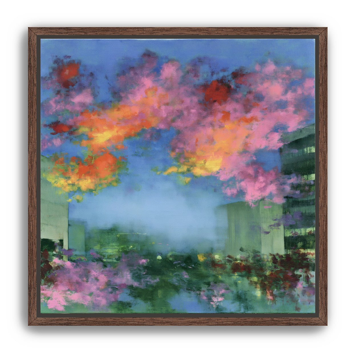 Neon clouds over rooftops