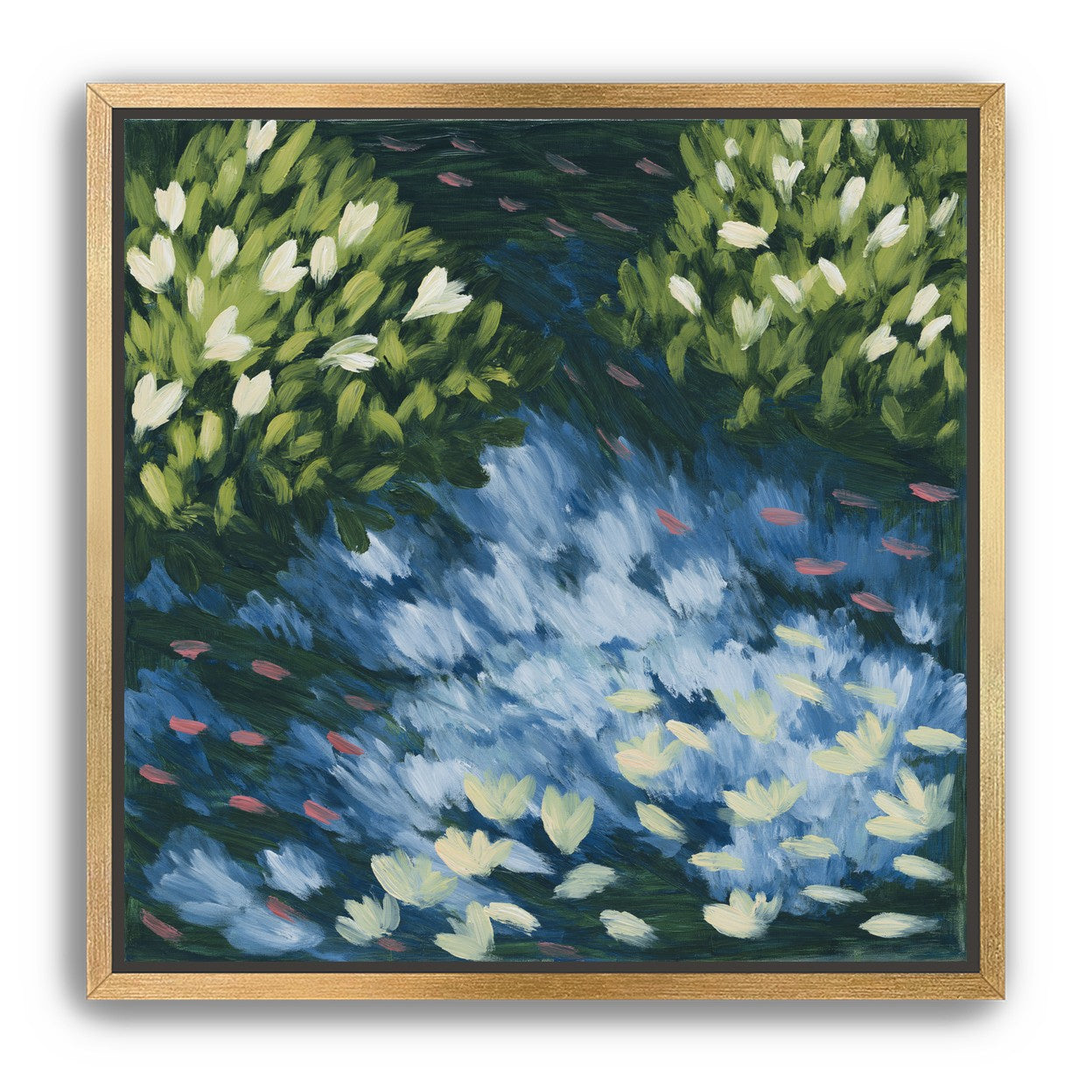 Water lilies over passing fish