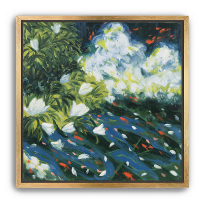 White petals on blue water