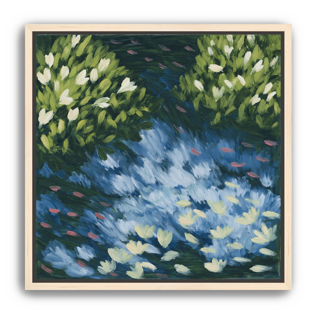 Water lilies over passing fish