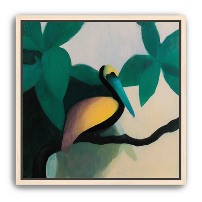Blue beak in teal leaves