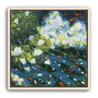 White petals on blue water