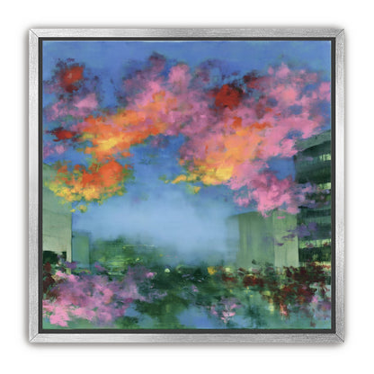Neon clouds over rooftops