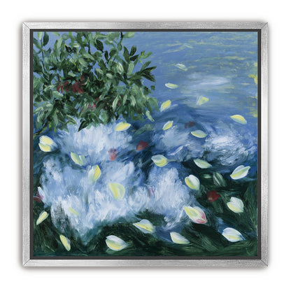 Petals across the blue water