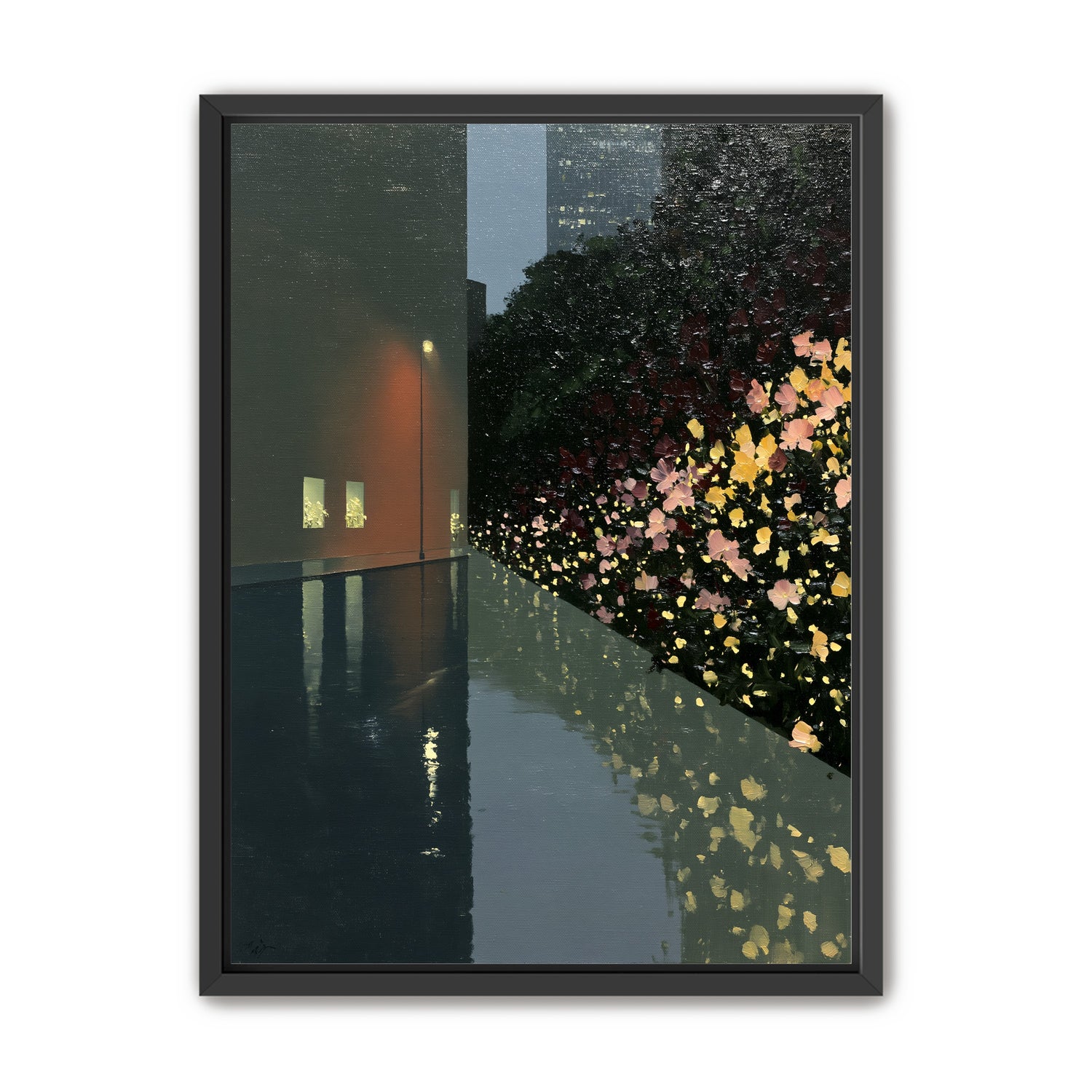 Flowers beside the wet wall
