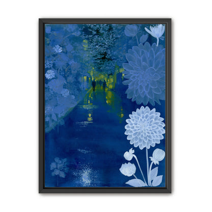 Two walkers under giant flowers