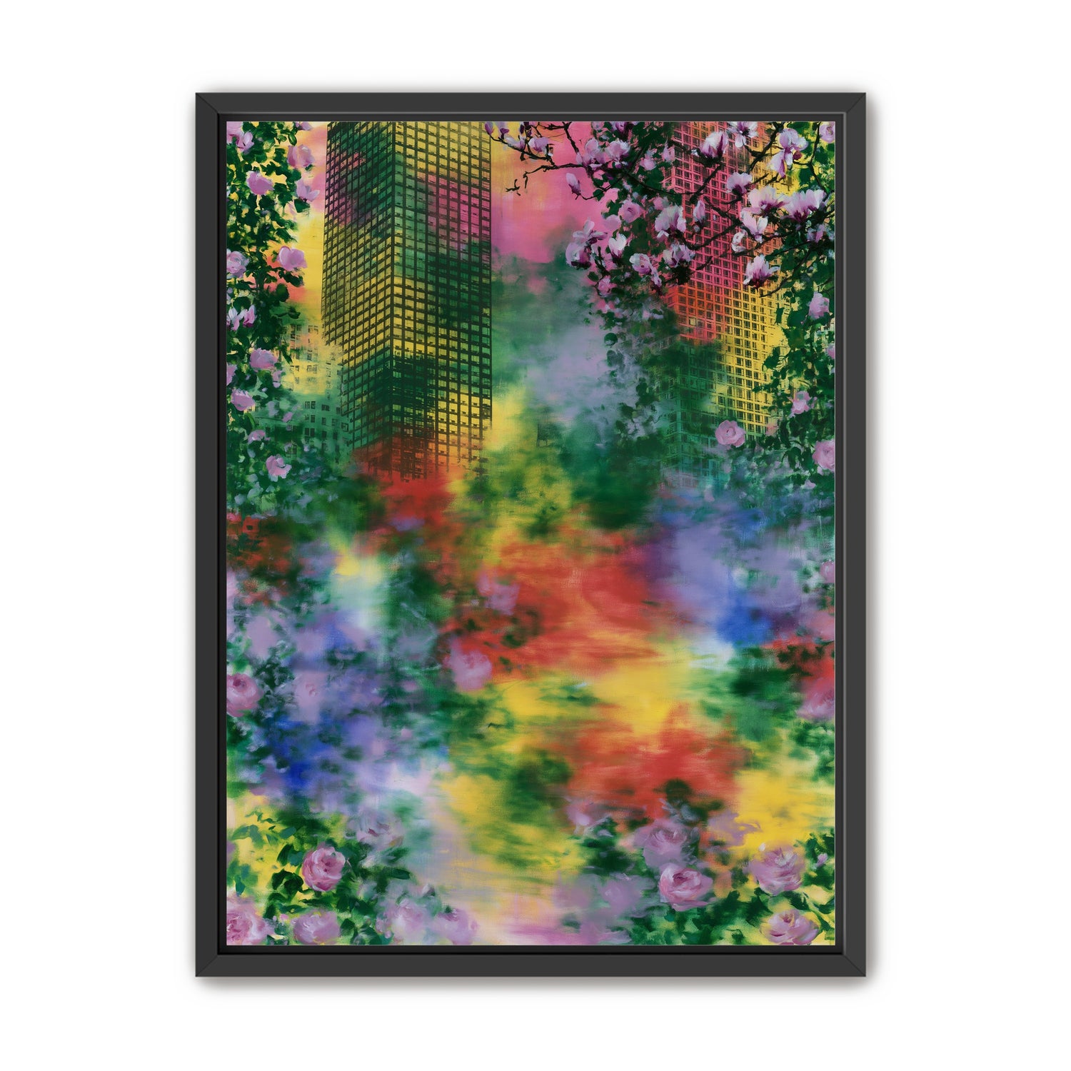 Blossoms over rainbow glass