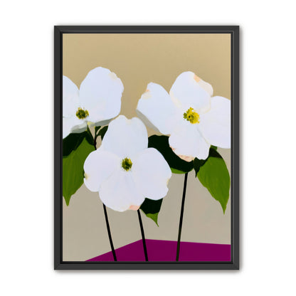 Three white flowers above purple